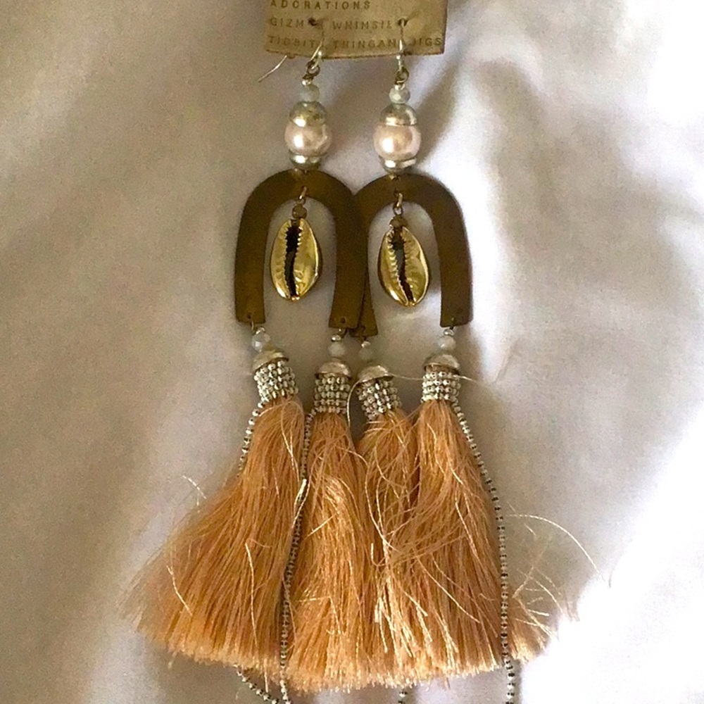 Anthropologie Cream and Gold Statement Earrings